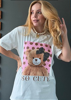 Tshirt Meia Malha Oversized Urso de Laço Poá @usemika Feminino