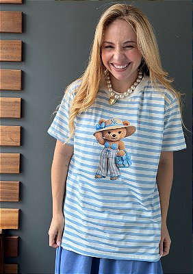 Tshirt Meia Malha Oversized Urso Estiloso @usemika Feminino