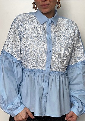 Camisa Tricoline Com Aplicação Em Renda Marcia @usemika Feminino