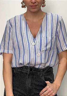 Camisa Viscose Listrada Transpassada Melodi @usemika Femnino