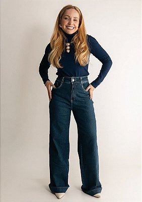 Calça Jeans Wideleg Com Elastano Lais @usemika Femnino