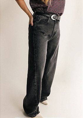 Calça Jeans Barrel Estonado Black Com Detalhe Em Strass Lívia @usemika Feminino