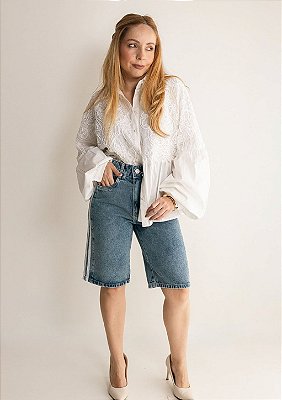 Jorts Jeans Com Listras Laterias Adriana @usemika Feminino