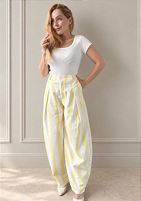 Calça Alfaiataria Marant Balloon Listrada Margarida @usemika Feminino