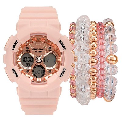 Relógio Mormaii Feminino Rosa com Pulseiras MO0691CB/8T
