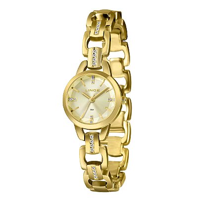 Relógio Lince Feminino Dourado Elegance Cristais LRGM067L25