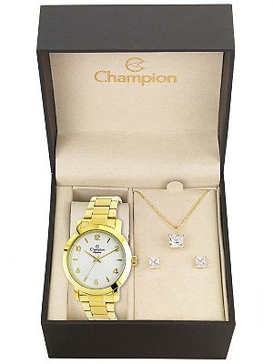 Kit Relógio Champion Elegance Feminino CN25065W - Colar e Brincos