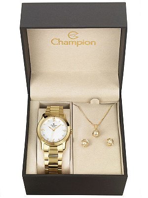 Kit Relógio Champion Feminino CN26411W com Colar e Brincos