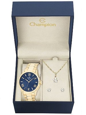 Kit Relógio Champion Elegance Feminino CN27796K com Colar e Brincos