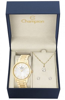 Kit Relógio Champion Elegance Feminino CN26171W com Colar e Brincos
