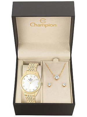 Kit Relógio Champion Elegance Feminino CN26251W com Colar e Brincos
