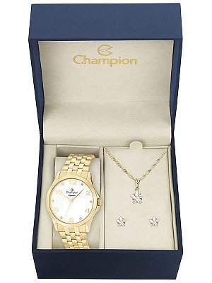 Kit Relógio Champion Elegance Feminino CN26260W com Colar e Brincos