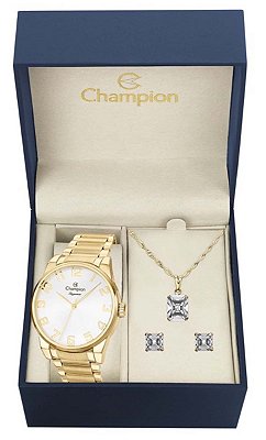 Kit Relógio Champion Elegance Feminino CN27652W com Colar e Brincos