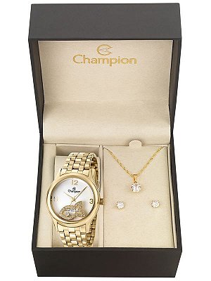 Kit Relógio Champion Elegance Feminino CN28482W com Colar e Brincos