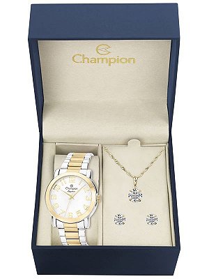 Kit Relógio Champion Elegance Feminino CN26144C com Colar e Brincos