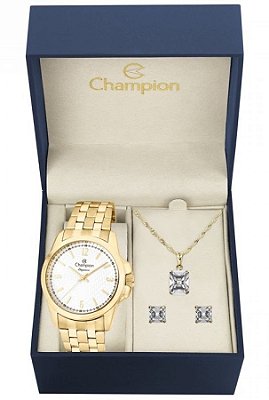 Kit Relógio Champion Elegance Feminino CN26680W com Colar e Brincos
