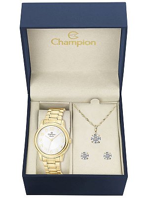 Kit Relógio Champion Elegance Feminino CN26804W com Colar e Brincos