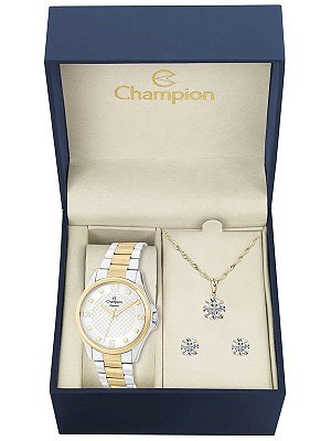 Kit Relógio Champion Elegance Feminino CN27563C com Colar e Brincos