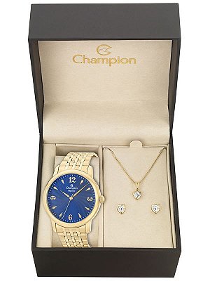 Kit Relógio Champion Elegance Feminino CN27992K com Colar e Brincos