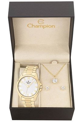 Kit Relógio Champion Elegance Feminino CN26377W com Colar e Brincos