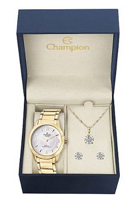 Kit Relógio Champion Passion Feminino CN28866B com Colar e Brincos
