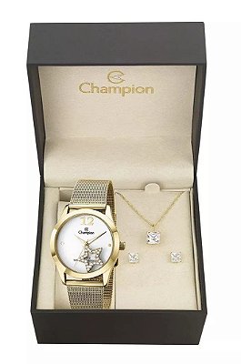 Kit Relógio Champion Elegance Feminino CH25918W com Colar e Brincos