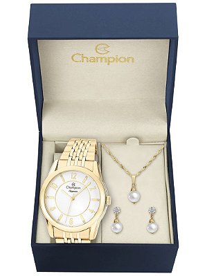Kit Relógio Champion Elegance Feminino CN26233W com Colar e Brincos