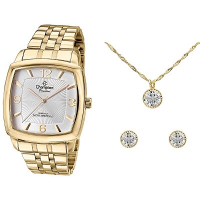 Kit Relógio Champion Passion Feminino CN28740W com Colar e Brincos