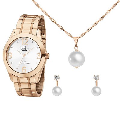 Kit Relógio Champion Passion Feminino CH24268E com Colar e Brincos