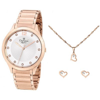 Kit Relógio Champion Elegance Feminino CN25903E com Colar e Brincos