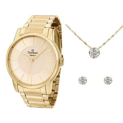 Kit Relógio Champion Feminino CN27509E com Colar e Brincos