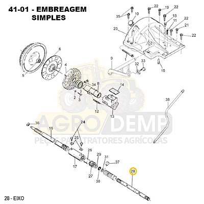 EIXO ACIONADOR DA TPD NA EMBREAGEM SIMPLES (8X8Z) - VALTRA BH140 / BH140 HI / BH160 / BH160 HI / BH165 / BH180 / BH180 G2 / BH180 HI / BH185I / BH205I / 1280R G2 / 1780 G2 - 80750900