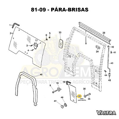 VIDRO INFERIOR DO PARA-BRISA (LADO DIREITO) - VALTRA BH140 / BH160 / BH180 / BM85 / BM100 / BM110 / BM120 E 1780 - 81471500