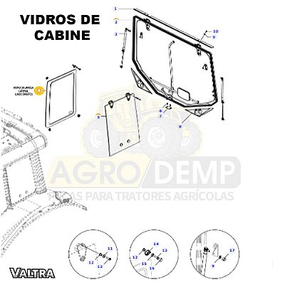 VIDRO LATERAL DE JANELA (LADO DIREITO) - VALTRA BH145 / BH165 / BH180 / BH200 / BH210 (GERAÇÃO 3) - 36424700