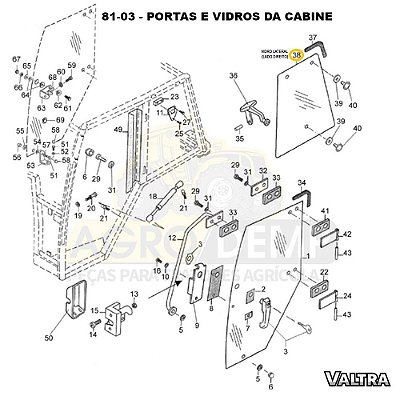 VIDRO LATERAL (LADO DIREITO) - VALTRA BH140 / BH160 / BH180 / BM85 / BM100 / BM110 / BM120 E 1780 - 81474900