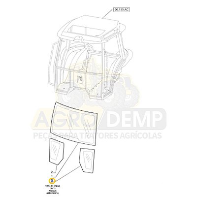 VIDRO DA CABINE CANTO INFERIOR (LADO DIREITA) - NEW HOLLAND TL5.80 / TL5.90 / TL.100 / TL60E / TL75E / TL85E / TL95E - 5096592