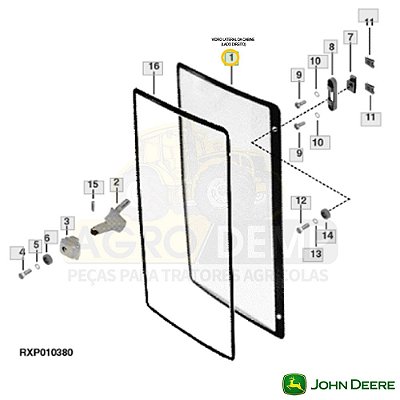 VIDRO LATERAL DA CABINE (LADO DIREITO MODELO IMPORTADO) - JOHN DEERE 7200 / 7210 / 7400 / 7410 / 7510 / 7600 / 7610 / 7700 / 7710 / 7800 E 7810 - R96193