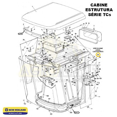 VIDRO LATERAL DA CABINE (LADO ESQUERDO) - NEW HOLLAND TC55 / TC57 E TC59 - 9594007