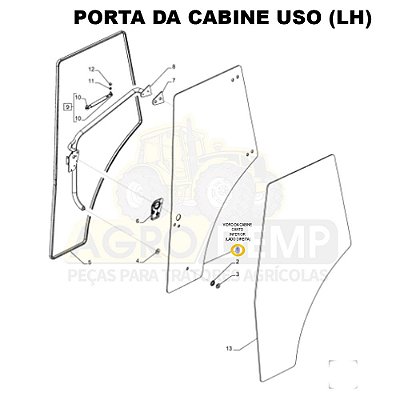 VIDRO PORTA DA CABINE (LADO DIREITO) - NEW HOLLAND TL5.80 / TL5.90 / TL.100 /  TL60E / TL75E / TL85E / TL95E - 87620223