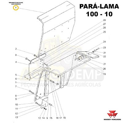 PARALAMA DE DUAS CALHAS (LADO ESQUERDO) - MASSEY FERGUSON 250ADV / 250 / 265ADV / 265 / 275ADV / 275 / 283ADV / 283 / 290ADV / 290 / 292ADV / 292 / 297ADV / 297 / 298ADV / 298 / 299ADV E 299 - 022888