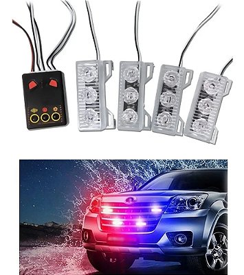 Kit 4 Farol Led 12v Pisca Seta Emergencia Viatura Vermelho E Azul