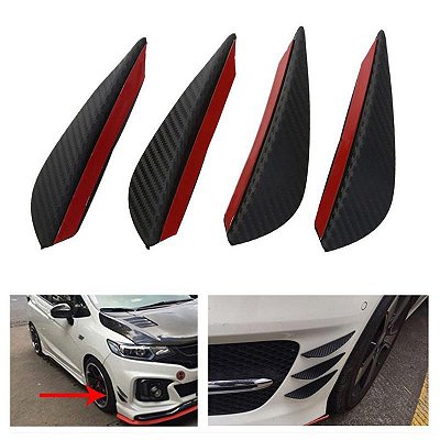 Kit Bumper Adesivo Spoiler Lateral Aerodinâmico 4 Unidades - Fibra De Carbono
