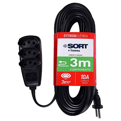 Extensão Sort PP 3X0,75 2P+T 10 Amperes Preto 3M DN1786 Daneva