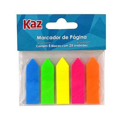 Marcador Bloco Adesivo Postit Seta Neon 5 Cores 43 x 12 mm com 25 folhas cada Kaz Ref: KZ4400