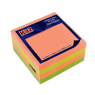 Bloco Adesivo Postit Neon 4 Cores 76 x 76 mm com 400 folhas Kaz Ref: KZ2003N