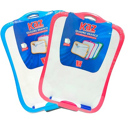Quadro Branco Dupla Face (Liso e Quadriculado) 27,5 x 21,5 cm com Marcador e Apagador Moldura Plástica Cores Kaz Ref: KZ59744