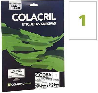 Etiqueta Colacril CC085 279,4 x 215,9 mm com 10 folhas (10 etiquetas)
