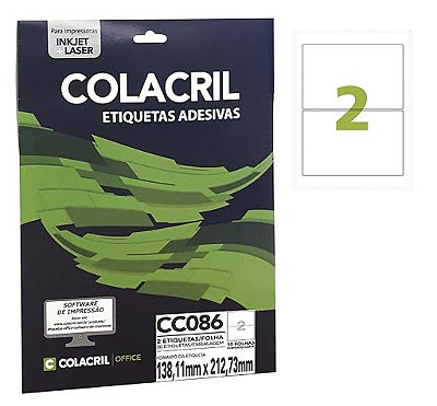Etiqueta Colacril CC086 138,11 x 212,73 mm com 10 folhas (20 etiquetas)