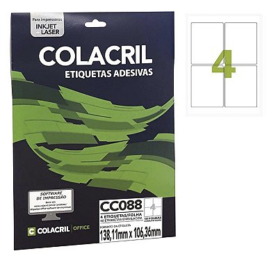 Etiqueta Colacril CC088 138,11 x 106,36 mm com 10 folhas (40 etiquetas)