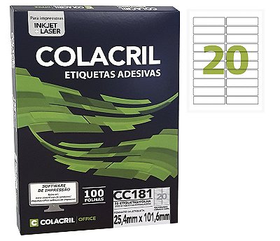 Etiqueta Colacril CC181 25,4 x 101,6 mm com 100 folhas (2000 etiquetas)